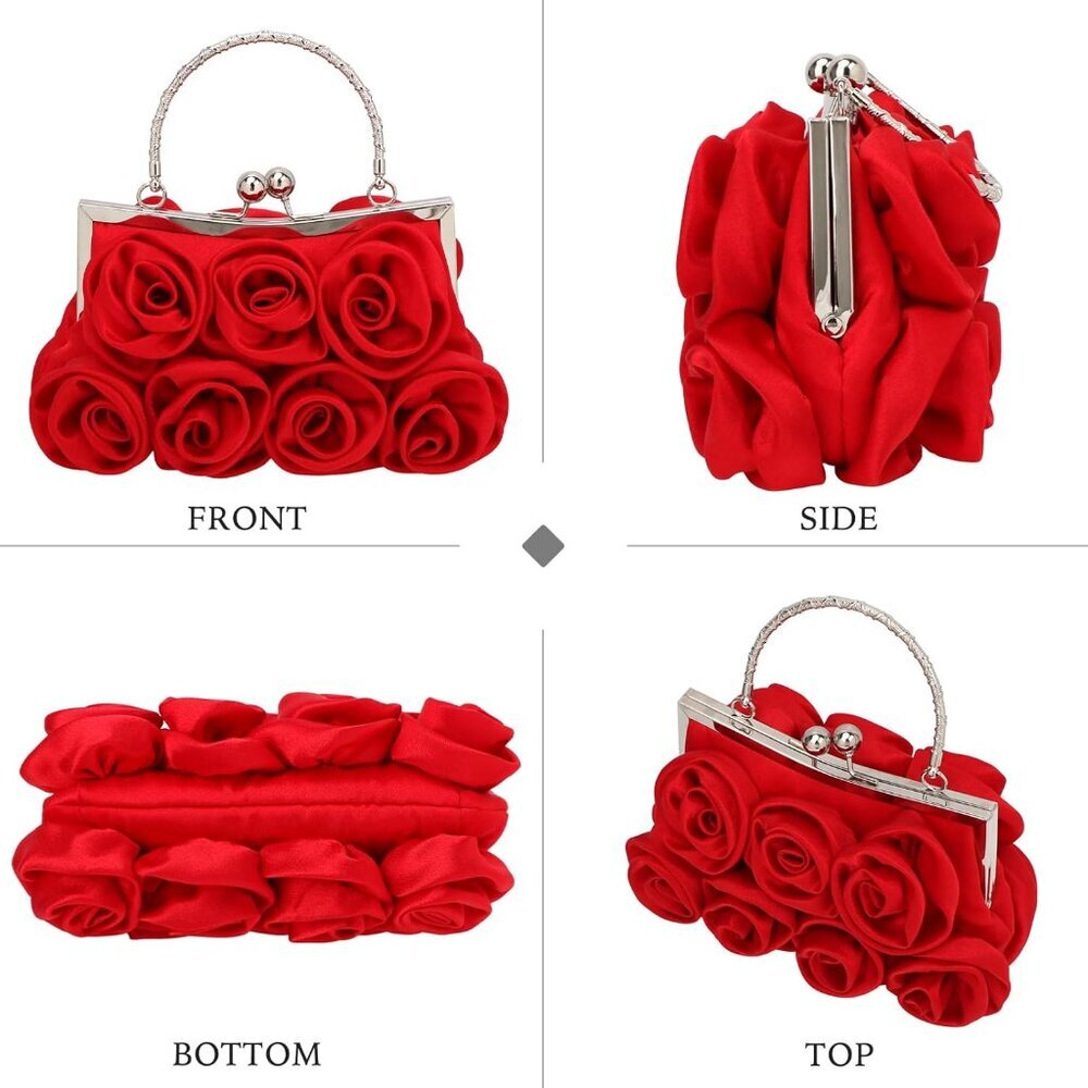 Stylish Red Satin Clutch with Detachable Strap - Perfect for Night Outs - Picture 3 of 7